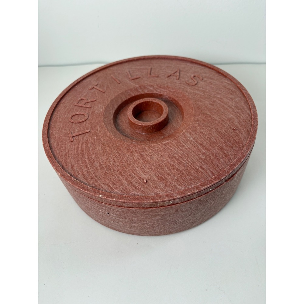 Vintage Tortilla Warmer Reddish Brown Plastic 8.5 Inch Round Made in USA Lid